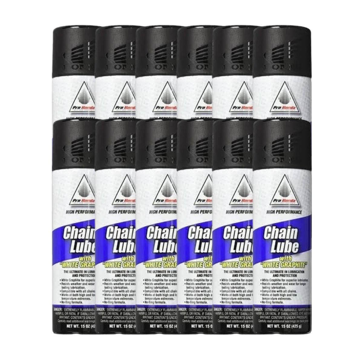 Caja x 12 Aerosol de aceite lubricante para cadena Honda con grafito blanco 425ml
